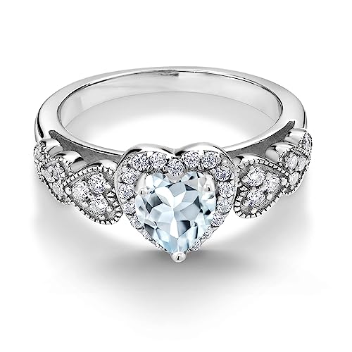 Gem Stone King 6MM Heart Shape Engagement Ring For Women | 925 Sterling Silver | Gemstone Birthstone | Wedding Engagement Anniversary Promise Ring | Available In Size 5, 6, 7, 8, 93