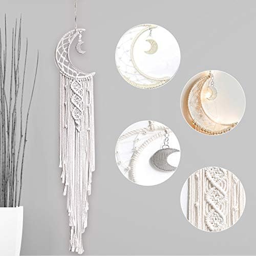 VEGCOO Moon Dream Catcher, Wall Hanging Woven Cotton Half Circle Moon Dreamcatcher Bohemian for Bedroom Living Room Home Decoration&Wedding Party (Moon(with light))