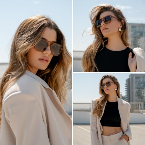 WearMe Pro - Retro-Inspired Square Double Bridge Aviator Women's Sunglasses, Oversized Frame with Polarized UV Protection3