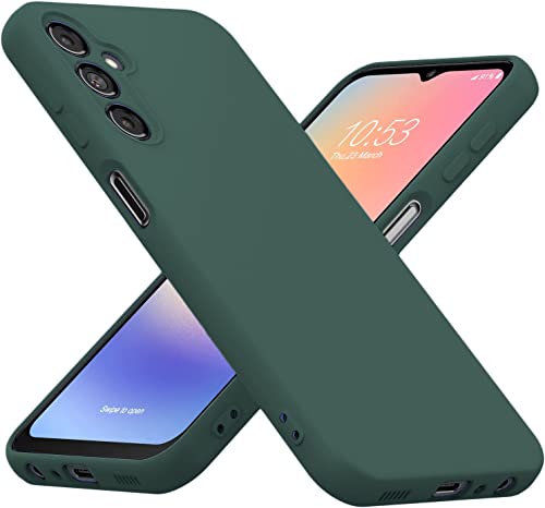 Image of DIZORO Microfiber Candy Case Compatible for Samsung A14 5G Smooth Touch Cushion Liquid Soft Silicone Gel Rubber Premium Mobile Accessories Non-Slip Full Body Protective Case Shockproof - Forest Green
