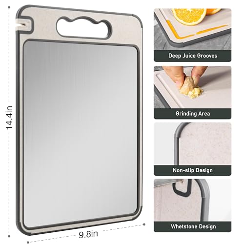 Tabla de cortar doble cara acero inoxidable y PP con ranura miniatura 5