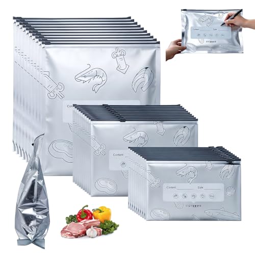 40PCS Reusable Aluminum Foil Sealable Storage Bags -2026 Resealable Vacuum Zipper Pouches for Food- Stand-Up Zipper Food Bags 3 Sizes(Small Medium Large) for Kitchen Meal Prep & Freezer Storage