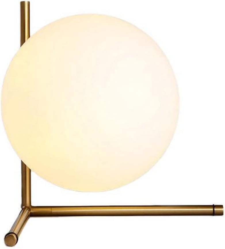 Table Desk Lamp with White Glass Orb, Gold Plug-in Cord Table Light Bedside Nightstand Light for Bedroom Living Room Bedroom Study Room Office