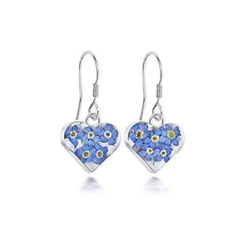 Sterling Silver Heart Drop Earrings Made With Real Forget Me Nots Cover