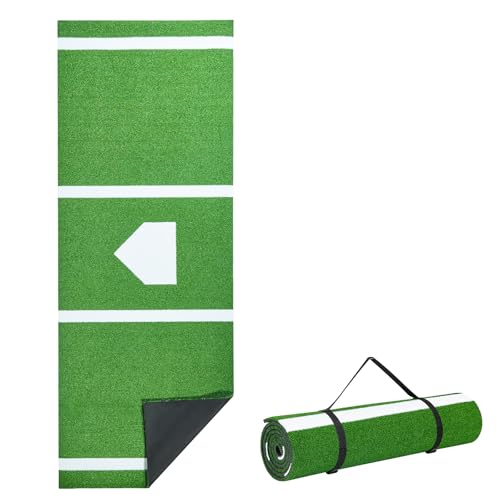 VEVOR 10x3.8 Baseball Softball Hitting Batting Mat Indoor/Outdoor Anti-Slip Anti-Fade Softball Mat Lined & Foam Backing Training Aid with Tightening Rope Portable Practice Mats Green