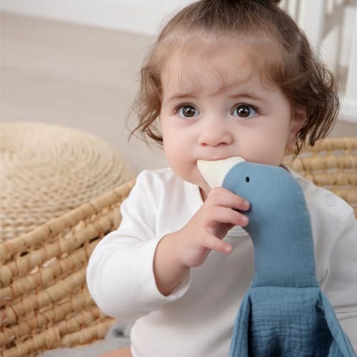 Image of insular Baby Lovey Blanket for Boys and Girls, Organic Muslin Cotton Security Blanket for Babies, Soft Breathable Lovie Soothing Towel for Newborn and Infant, Pink Goose