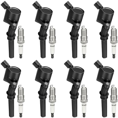 BDFHYK Ignition Coil Pack DG508 and Iridium Spark Plug SP493 SP479 Compatible with Ford F150 F250 1997-2010 Ford Explorer Crown Victoria 2003 2004 Ford Expedition Mustang Ford Coil Pack 5.4L Set of 8
