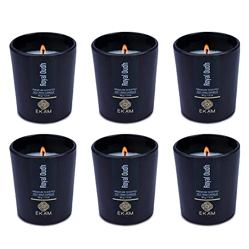 Image of EKAM Royal Oudh Votive Soy Wax Scented Candle, 40 Grams, 10 Hours Burn Time| Long Lasting Premium Candles | Ideal for Home Decor | Gifting & Aromatherapy (Pack of 6)