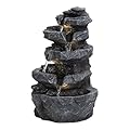 BESUFY Water Fountain Outdoor, 5-Tiers Cascading Waterfall with Led Lights & Pump, 22” High Rocks Waterfall Fountain Indoor Resin Water Fountain for Garden, Patio, Yard, Deck Decor 5-Tier