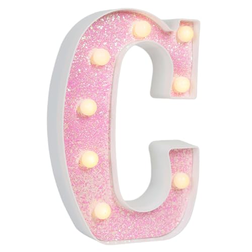 Image of Pink Glitter Marquee Light Up Letters, Battery Operated LED Letter Lights Signs for Pink Birthday Party Table Decorations, Wall Decor for Girls Bedroom, Initial Letter C with Warm White Lights