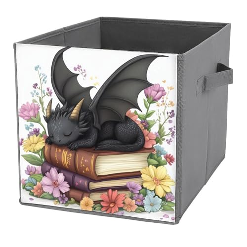 Jubonexis Cubes de rangement en forme de dragon noir - Cubes de rangement pliables en tissu décoratif avec poignées pour étagères, placards - 27 x 27 cm