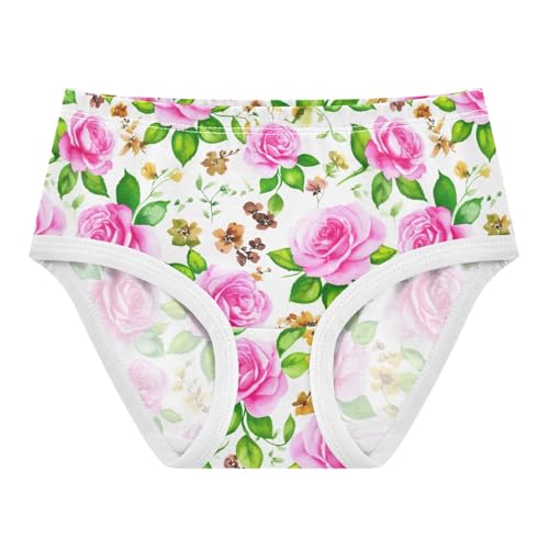 Joisal Watercolor Roses Green Leaves Panties Little Girl Toddlers Underwear Floral Cotton Designer Briefs Kids Undies 2t