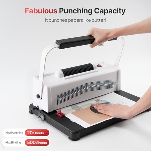 Epoium Spiral Coil Binding Machine, Homeschool Manual 46 Hole Puncher Spiral Binder with Electric Coil Inserter, Professional & Customizable Binding for Book Press, Paper, Binder Book, Notebook, White
