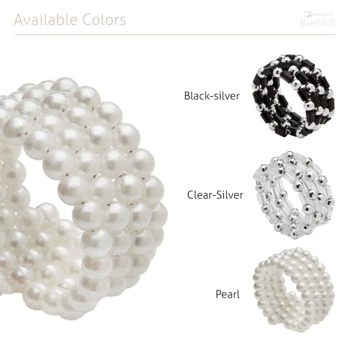 Elegant Pearl Napkin Rings Set of 6, Napkin Holders for Table Setting, Great for Parties, Weddings, Engagements, Baby Showers, Holiday Meals, Christmas, Upscale Events, Dinners & Celebrations - White