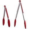 Kitchen Tongs with 2 Pack, 9-Inch & 12-Inch Premium Silicone BPA Free Non-Stick Stainless Steel BBQ Cooking Grilling Locking Food Tongs( Red