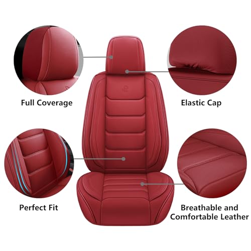 Isen-CoverAuto Full Coverage Faux Leather Car Seat Covers Full Set,Automotive Seat Covers for Cars,SUVs Pick-up Truck, Car Seat Cushion, Wine Red Seat Covers,Front Seat Cover,Car Seat Protector — view 3