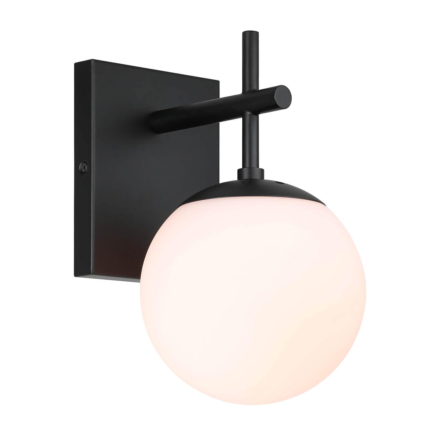 XiNBEi Globe Glass Wall Light Indoor Matte Black Sconce Wall Lights with White Glass, Modern Wall Lighting Fixtures for Living Room Bedroom Bedside Loft Hallway NL-W1320-MB