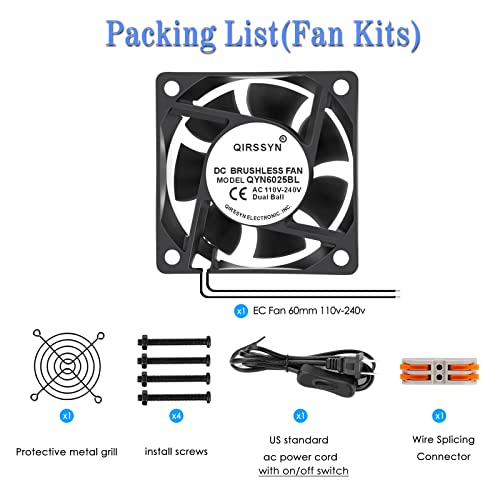 Qirssyn Ec Axial Fan With On Off Switch 60Mm X 25Mm Small Ac 110V 115V 120V 220V 240V Dual Ball For Small Camper Refrigerator Projector Breaker Box Modem Stereo Receiver Cooling #TOP5