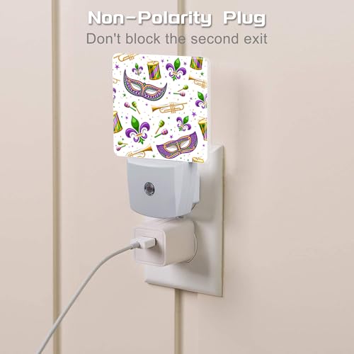 Image of Mardi Gras Carnival Night Light, Fleur De Lis Mask and Musical Instruments Dusk to Dawn Night Light Plug in,0.5w Energy Saving Sleep Friendly NightLight for Kids Boys Girls Home Decor