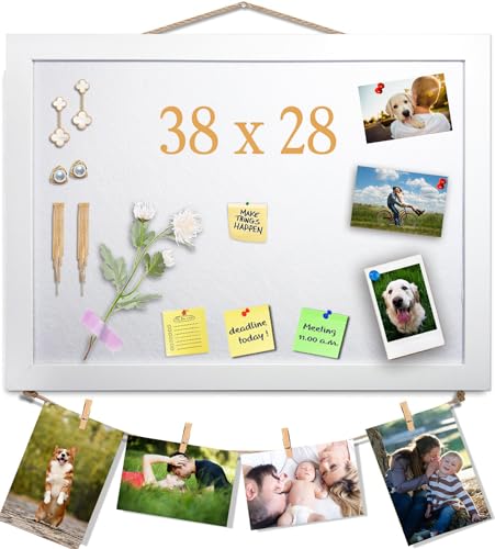 White Bulletin Board Cork Board with Felt, 38x28CM Small Display Pin Board Vision Board for Walls, Jewelry, Notes, Collection, Photos, Office, White Framed and Felt Board, 1pc, UK