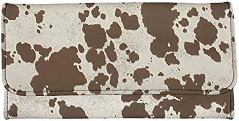 Binienty Animal Brown Cow Print PU Leather Slim Wallets for Women Girls, Trifold Purse Card Holder Clutch Wallet