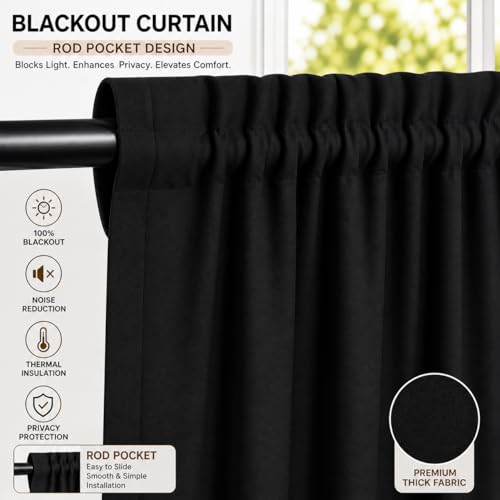 Image of Valance Blackout Rod Pocket Pattern Curtain Pack of 1 Piece, Kitchen Curtain | 3 Feet - Black