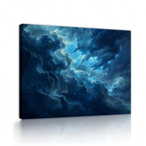 Décoration murale vintage nature ciel nuages : tableau sur toile 70x100cm encadré pour salon