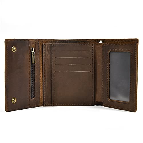 Men's Chain Wallet Men's Retro Cowhide Short Three Fold Men's Wallet Clip Coin Pocket Money Bag with Chain Brown Wallets3