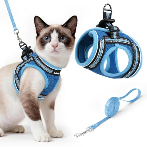 Image of rabbitgoo Cat Harness and Leash Set, Step-in Soft Vest, Blue & Light Blue