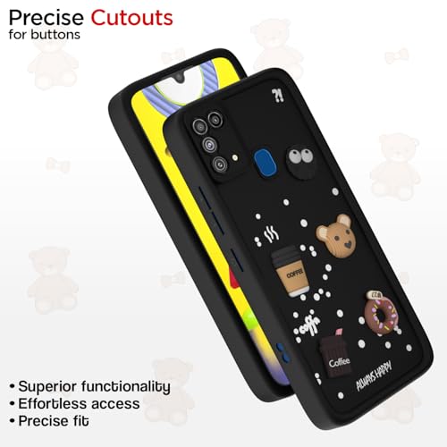 Image of Outlouders Back Cover for Samsung Galaxy M31 / M31 Prime / F41 | Cute Fun Cartoon 3D Bear Silicone | Full Body Protection Bumper Case (Black)