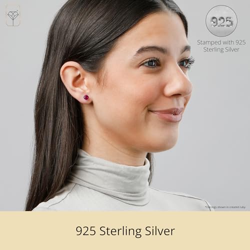 925 Sterling Silver Cushion Cut Gemstone Stud Earrings for Women | 6MM Hypoallergenic Birthstone Stud Earrings | Anti Tarnish Silver Earring Studs by MAX + STONE2