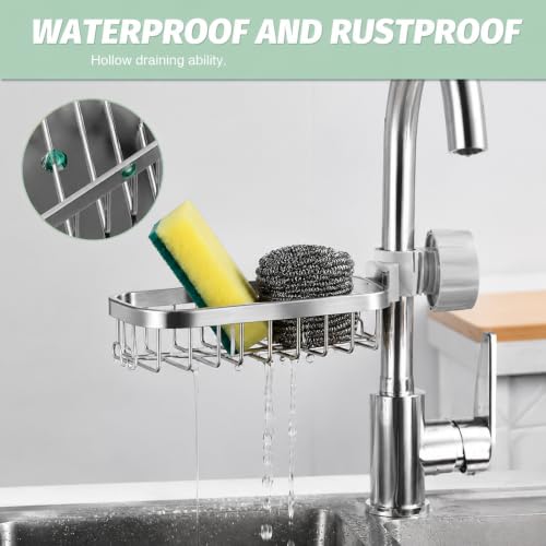 Admygo Shower Caddy Shelf No Drill for 18-30mm Round Rail, Kitchen Faucet Sponge Holder, Aluminium Alloy Hanging Storage Rack, Bathroom Caddy for Shampoo, Soap & Sponge, Rustproof, Silver - Image 3