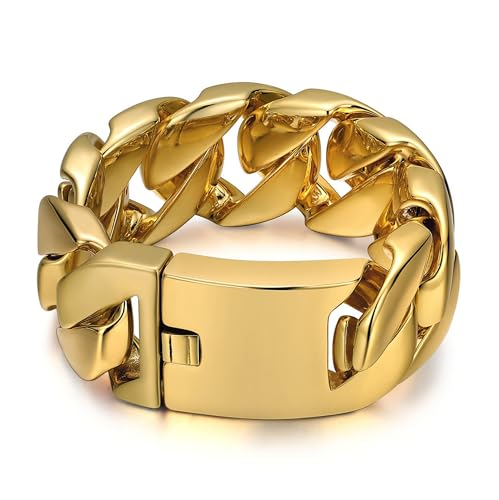 ROWIN&CO Jewelry Huge 32mm Chunky Chain Necklace Heavy Sturdy 18K Gold Plating 316L Stainless Steel Hip Hop Punk Fashion Party Gift for Men Women Cuban Chain, 8.66-35 Inch