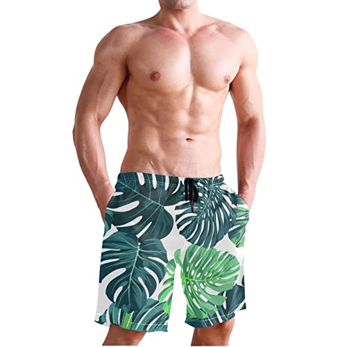 Green Monstera Palm Leaves Men's Swim Trunks Tropical Leaf Summer Beach Shorts Quick Dry Bathing Suits with Mesh Lining XXL4