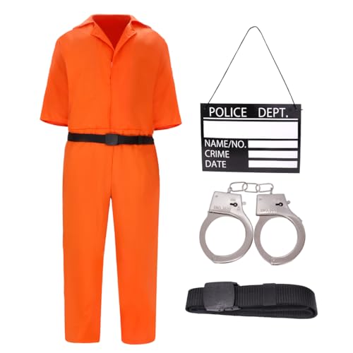 DNQCOS Erwachsene Häftling Jumpsuit Orange Gefängnis Insasse Halloween Kostüm Unisex Gefängnis Krimineller Karneval (2XL)