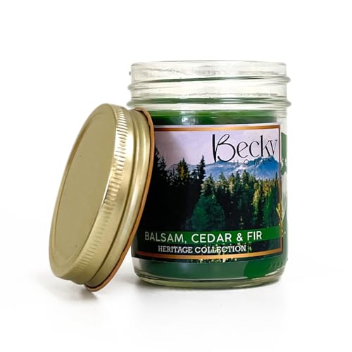 Balsam Cedar and Fir Scented Candle in Clear Mason Jar | Candles for Home | 8oz Rustic Home Decor Novelty Candle | 40 Hour Burn Time