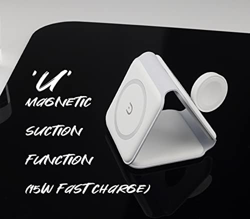 3 in 1 Foldable Wireless Charger,15W Fast Charging Compatible with iPhone 13/12/SE/11/XS/8,Samsung Galaxy/HUAWEI,iWatch Series and AirPods - White