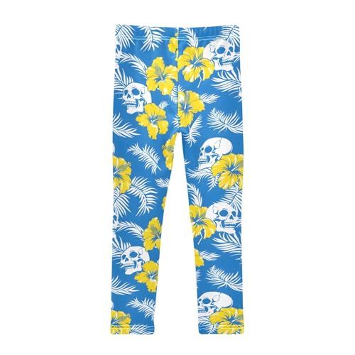 Skull Hibiscus Flower Girls Leggings Soft Stretch Workout Yoga Dance Pants for Kids Casual Tights2