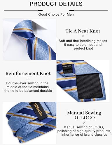 Image of DiBanGu Mens Tie Silk Plaid Striped Necktie and Pocket Square Cufflinks Tie Clip Set with Gift Box Formal Wedding Party