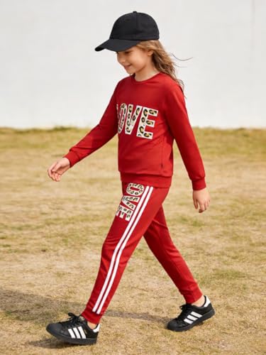Image of Tween Girl's Letter Print Top + Jogger Pants 2 Piece Outfit Set Kids Clothing, Sizes 6-14 Years