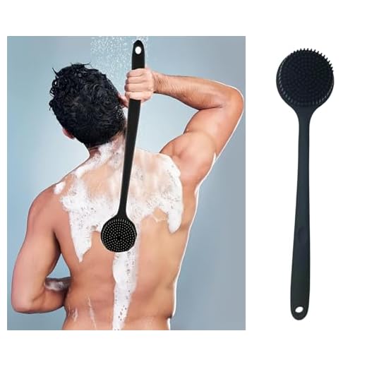 Wazdorf Soft Silicone Back Scrubber Shower Bath Brush with Long Handle | Flexible Bristles for Smooth Skin | Exfoliating Brush | Body Scrubber for Women, Men & Boys| for Body Wash & Bathing(Black)