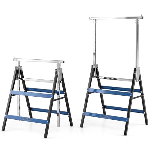 Image of COSTWAY Set of 2 Adjustable Builders Trestle with Top Limit Clip (Blue)