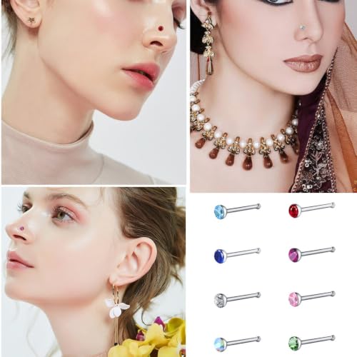 cnomg 2 Sets 120 pcs Stainless Steel Nose Ring Body Piercing Jewelry Nose Bone Stud Nose Hoop Crystal White+Multicolor by cnomg - Used condition - Image 3