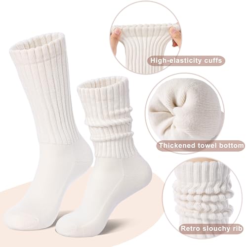 Womens Slouch Crew Socks Cozy Cotton Retro Ribbed Calf Scrunch Boot Socks for Casual Athletic 3 Pairs3