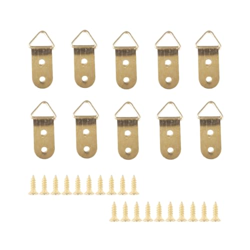 Image of dophee 50Pcs Triangle D-Ring Picture Frame Hangers with Screws for Hanging Display Paintings Clock Artwork Picture Frame Hook Photos Home Decoration 1.54 inchx0.71 inch - Gold