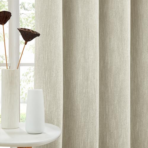 Melodieux 1 Panel Eyelet Grommet Curtains - Cotton Blend Room Darkening Curtain with Tiebacks, Blackout Thermal Insulated Window Drapes for Nursery, Bedroom, Living Room (Beige, 66 x 54 Inch Drop) - Image 3