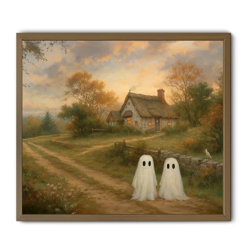 Halloween Decor Indoor, Cute Ghost Wall Art, Vintage Rustic Landscape