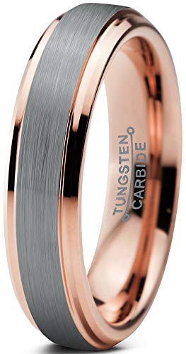 Charming Jewelers Tungsten Wedding Band Ring 4mm Men Women Comfort Fit 18k Rose Gold Grey Step Bevel Edge Brushed Polished Size 8