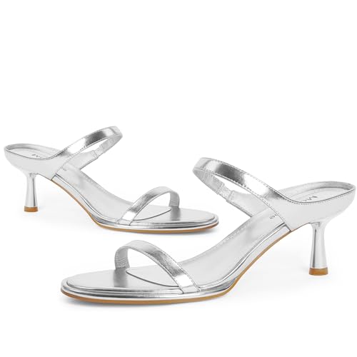 Image of Modatope Two Strap Heeled Sandals for Women Kitten Heel Rounded Toe Heels Women Slip on Open Toe Sandals