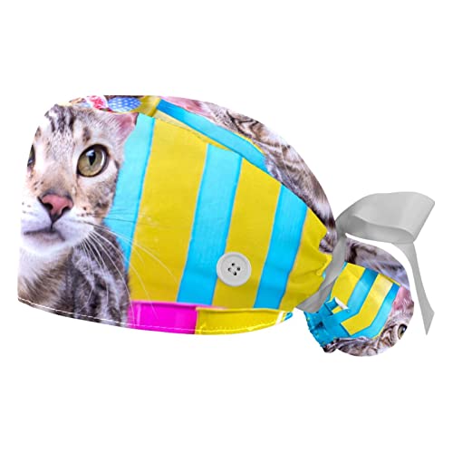Chapeau de travail respirant JDEZ en lot de 2 avec motifs chat et tournesols pour homme et femme